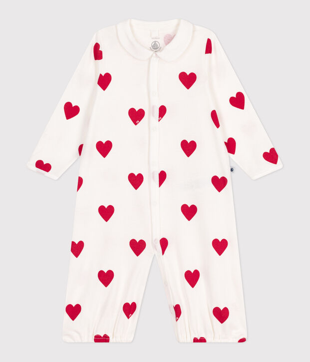 Babies' cotton sleep sack with a collar with red hearts white/red