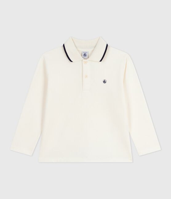 Children's long-sleeved printed cotton polo shirt MILK Ecru
