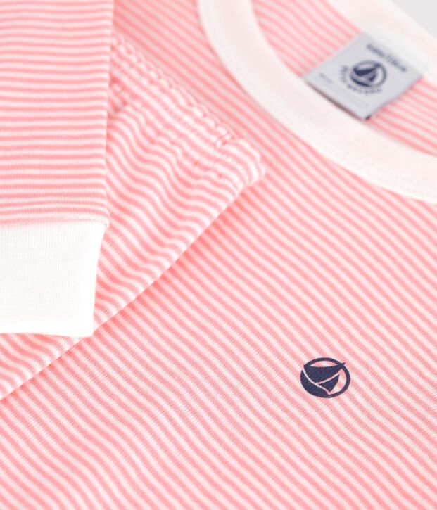Children's snug-fitting stripy cotton pyjamas pink/white