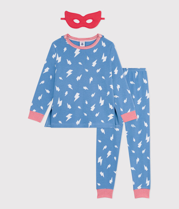Children's short fancy dress pyjamas in glow-in-the-dark cotton with a cape blue/multicolor