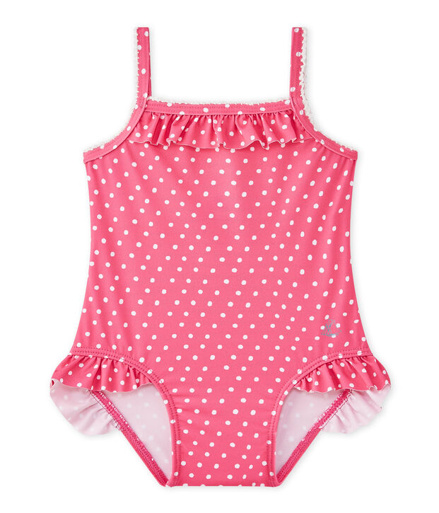 Baby girl's polka dot swimsuit pink/white