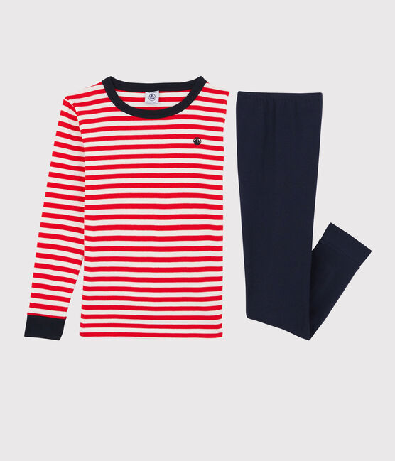 Boys' Red Striped Organic Cotton Snugfit Pyjamas PEPS red/MULTICO white