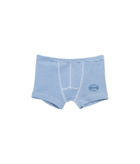 Boxer garçon rayé milleraies ALASKA blue/ECUME white