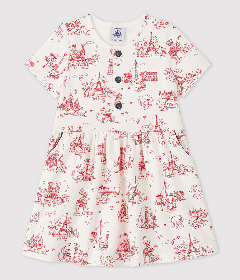 Baby girls' short-sleeved fleece dress white/red