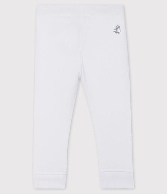 Baby girl's leggings in plain 1x1 rib knit MARSHMALLOW white