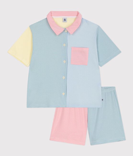 Women's striped cotton button-front pyjama shorts MARSHMALLOW white/MULTICO white