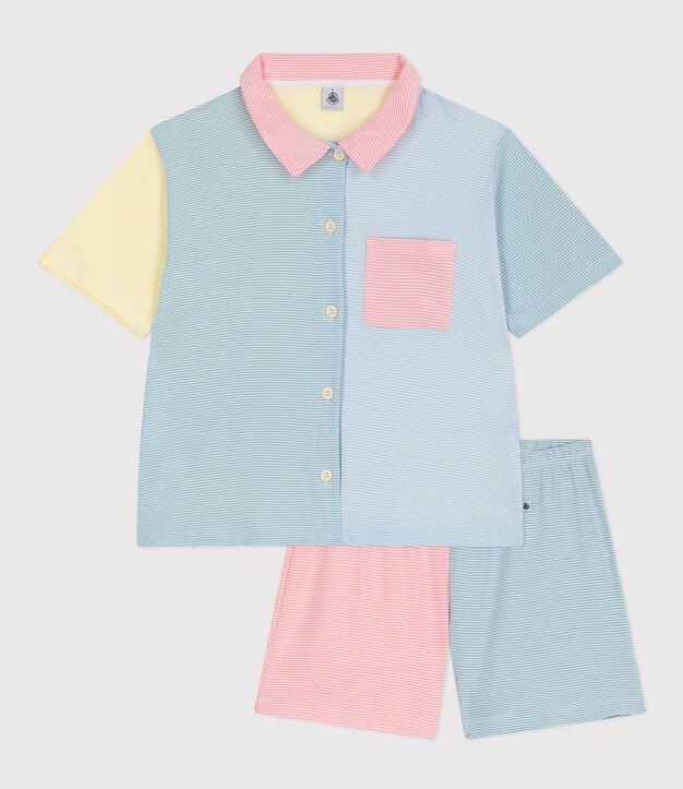 Women's striped cotton button-front pyjama shorts white/multicolor