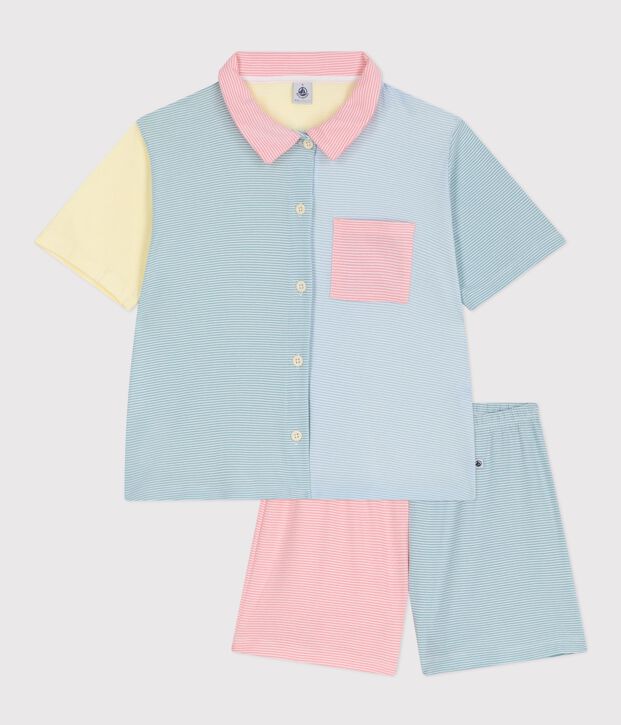 Women's striped cotton button-front pyjama shorts white/multicolor