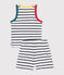 Children's short stripy tank top cotton pyjamas MARSHMALLOW white/SMOKING blue