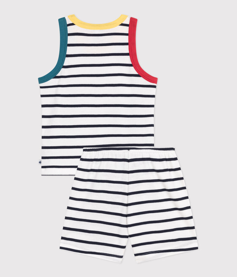 Children's short stripy tank top cotton pyjamas white/blue