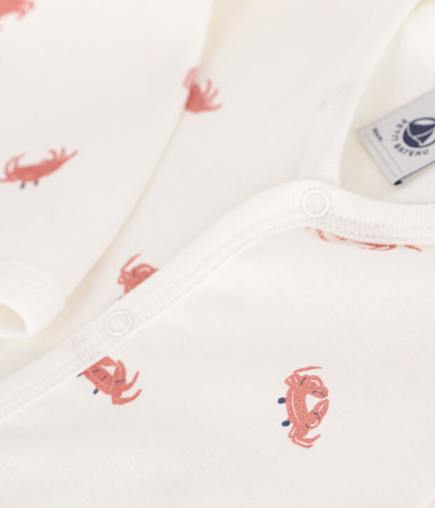 Babies' footless cotton crab pyjamas white/multicolor