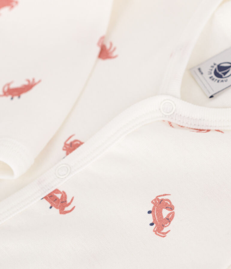 Babies' footless cotton crab pyjamas MARSHMALLOW white/MULTICO white
