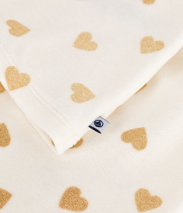 Children's Velour Pyjamas with a gold glitter heart print Ecru/yellow