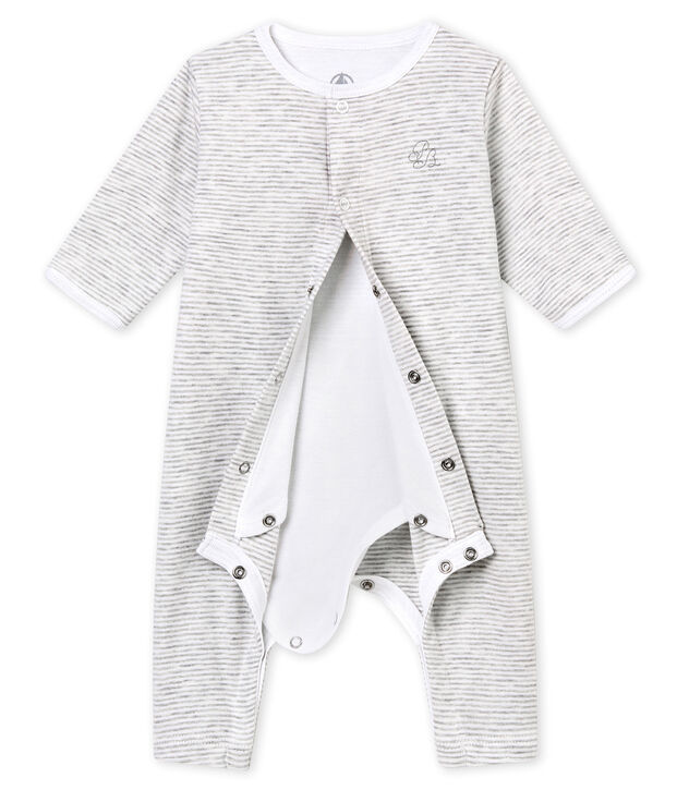 Baby's footless sleepsuit with built in bodysuit grey/white