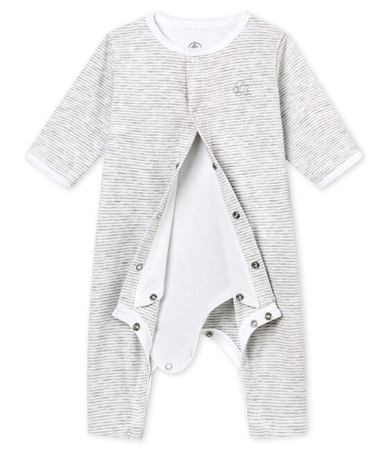 Baby's footless sleepsuit with built in bodysuit BELUGA grey/ECUME white