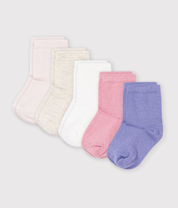 5 pairs of babies' plain cotton socks multicolor