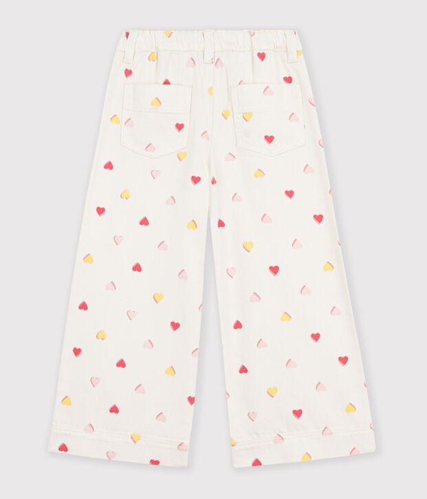 Children's wide-leg cotton trousers Ecru/multicolor