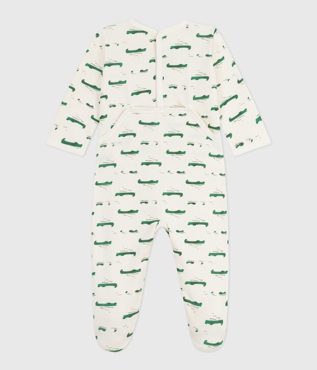 Babies' brushed fleece crocodile-print pyjama suit with a back opening Ecru/multicolor