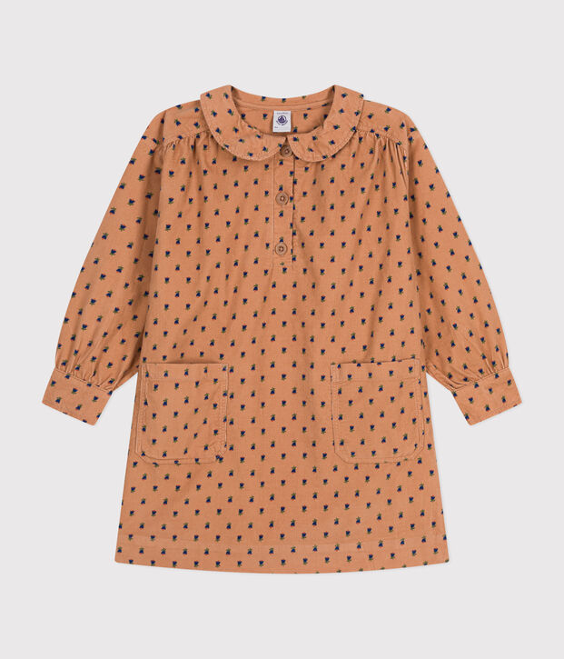 Girls' long-sleeved dress in floral velvet pink/multicolor