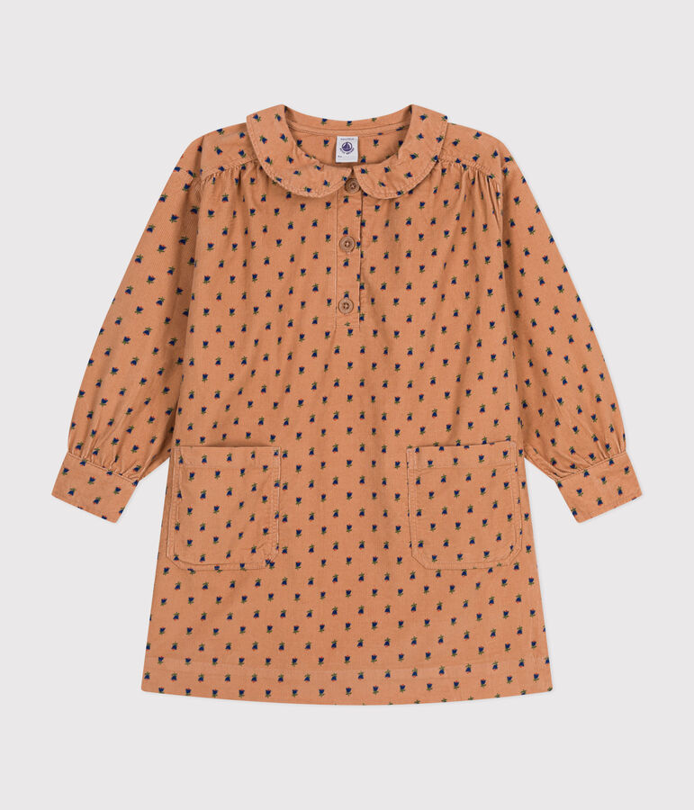 Girls' long-sleeved dress in floral velvet pink/multicolor