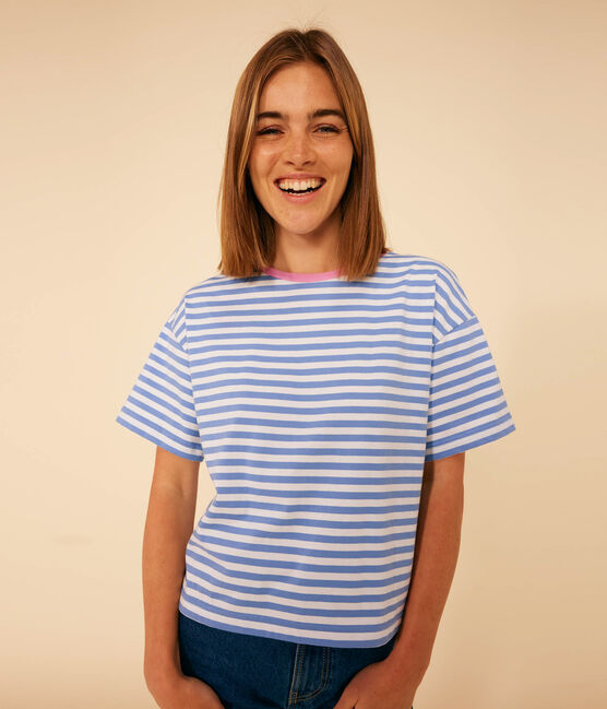 Women's Boxy Stripy Cotton T-Shirt GAULOISE /MARSHMALLOW