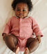 Three-piece newborn set in cotton, and the T-shirt has an embroidered collar