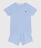 Children's short stripy cotton pyjamas blue/white