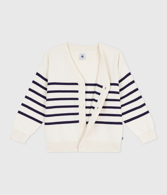 Children's stripy cotton cardigan MILK blue/SOIR