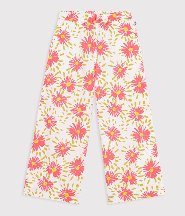 Children's floral cotton trousers white/multicolor