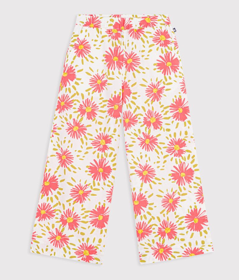 Children's floral cotton trousers white/multicolor