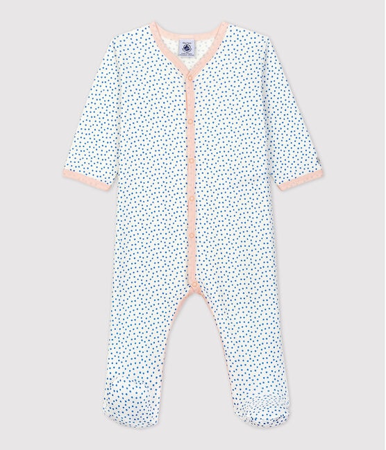 Babies' Organic Cotton Sleepsuit MARSHMALLOW white/BRASIER blue