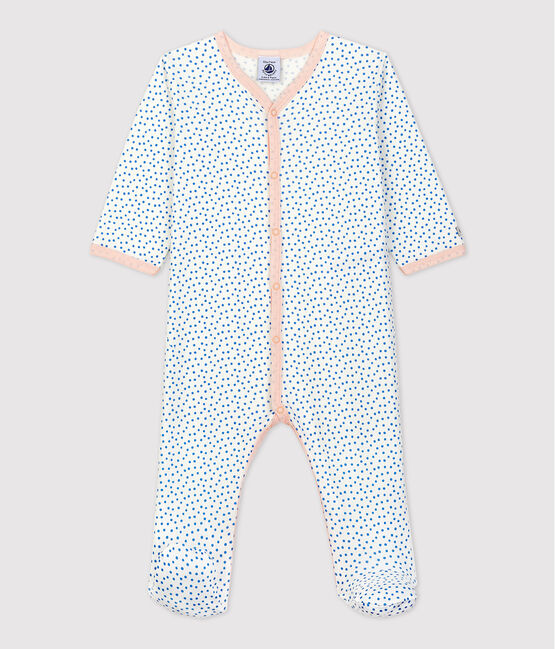 Babies' Organic Cotton Sleepsuit MARSHMALLOW white/BRASIER blue