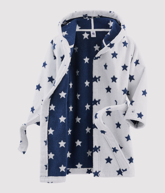 Boys' Terry Bathrobe MARSHMALLOW white/MEDIEVAL blue
