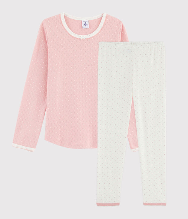 Girls' Pink Polka Dot Openwork Rib Knit Pyjamas white/pink