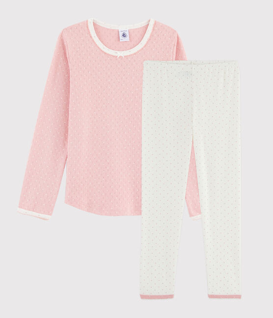 Girls' Pink Polka Dot Openwork Rib Knit Pyjamas MARSHMALLOW white/CHARME pink