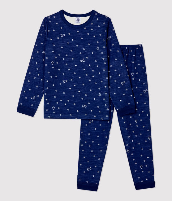 Unisex Snowflake Wool/Cotton Jacquard Pyjamas MEDIEVAL blue/MARSHMALLOW white