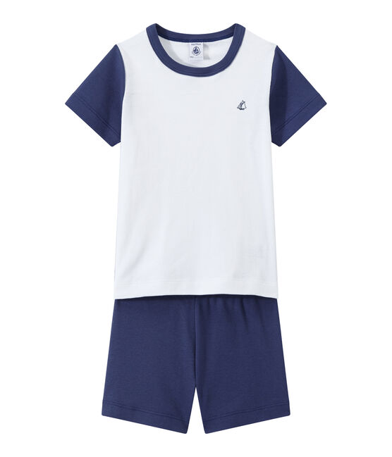 Boy's two-color shortie pyjamas CHALOUPE blue/ECUME white