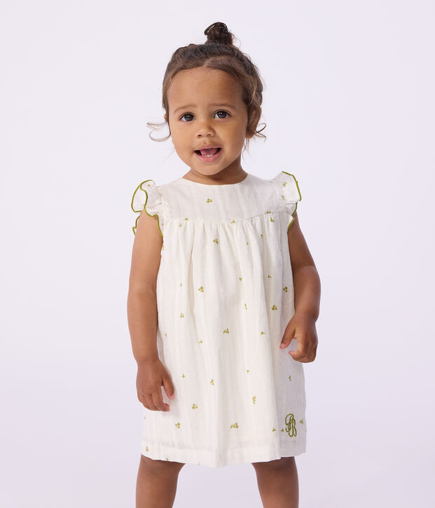 Babies' sleeveless floral print cotton dress white/green