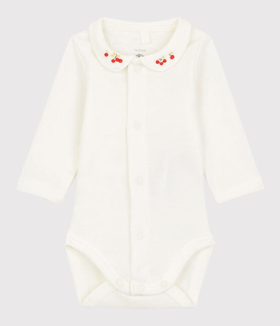 Babies' Organic Cotton Bodysuit with Embroidered Collar MARSHMALLOW white