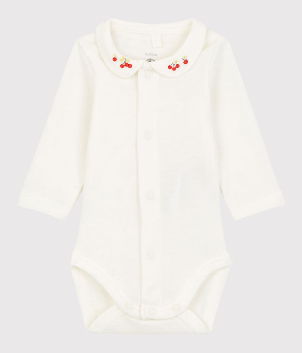 Babies' Organic Cotton Bodysuit with Embroidered Collar white