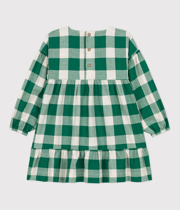Girls' Long-Sleeved Checked Flannel Dress MATCHA/ecru