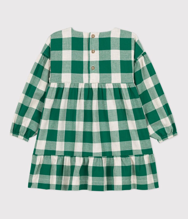 Girls' Long-Sleeved Checked Flannel Dress MATCHA/ecru