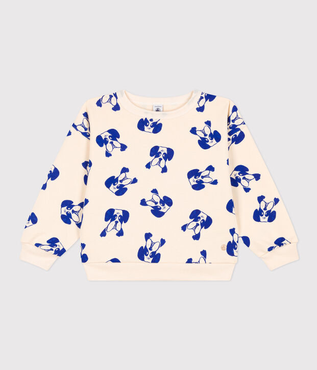 Children's unisex printed fleece sweatshirt Ecru/blue