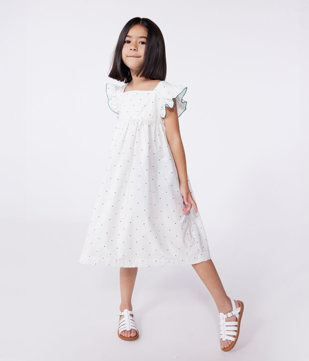 Children's long sleeveless spotted cotton dress white/multicolor