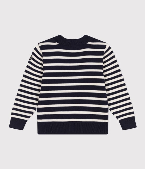 Children's Striped Wool and Cotton Pullover SMOKING blue/MARSHMALLOW white