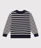 Children's Striped Wool and Cotton Pullover SMOKING blue/MARSHMALLOW white