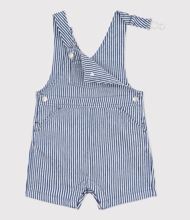 Babies' short stripy twill dungarees blue/white
