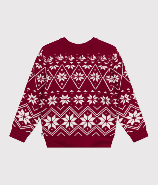 Children's patterned wool and cotton jumper AMARANTE red/AVALANCHE