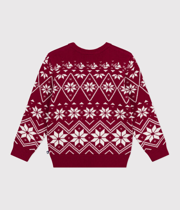 Children's patterned wool and cotton jumper red/ecru