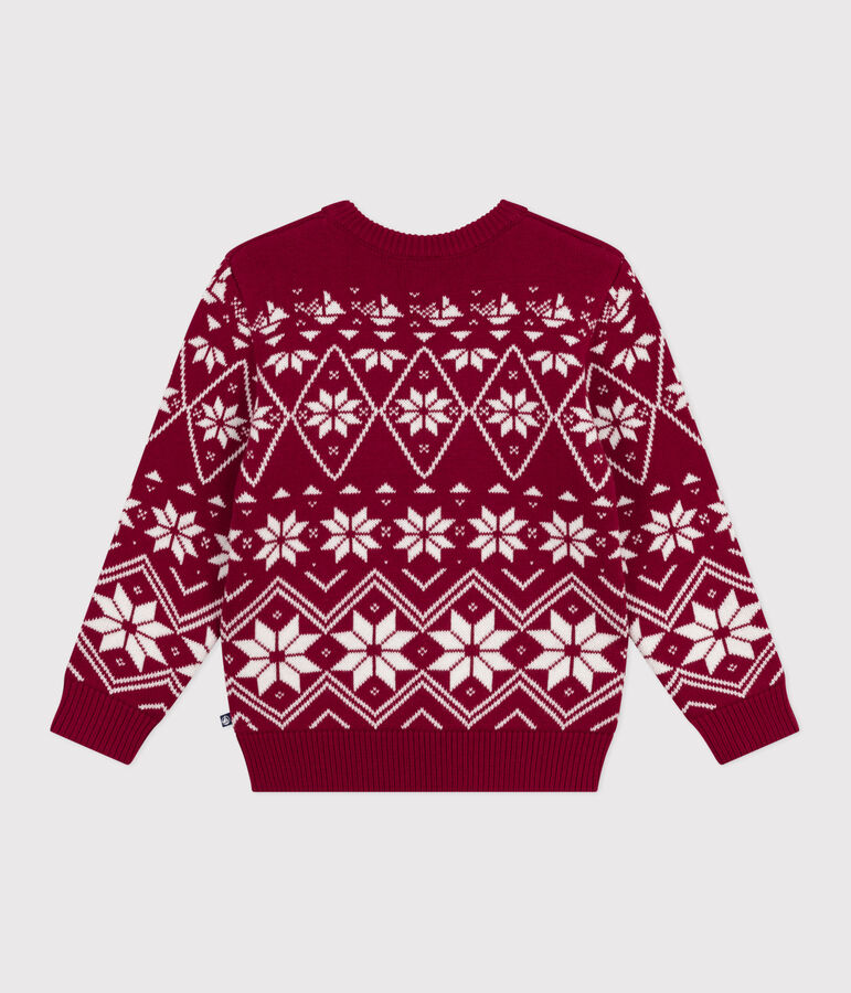 Children's patterned wool and cotton jumper red/ecru